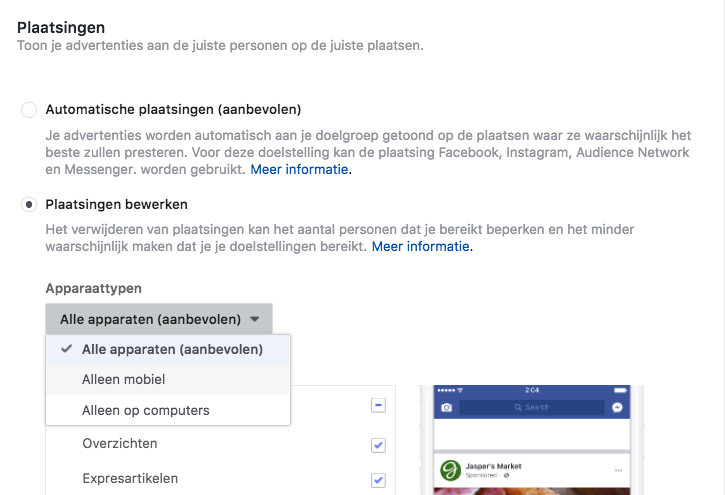 Facebook Ads Plaatsingen