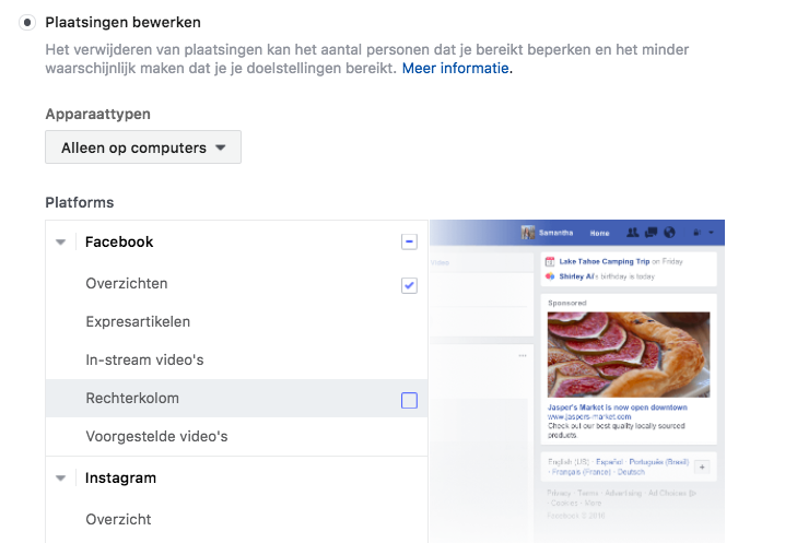 Facebook Ads rechterkolom 